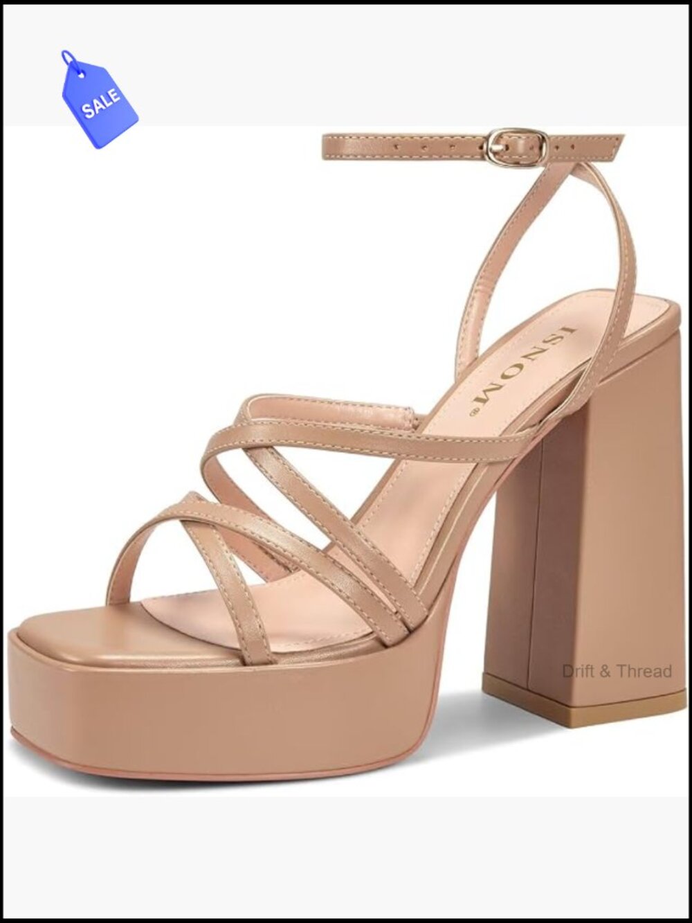 Platform Chunky Heels with Open Square Toe and Ankle Strap